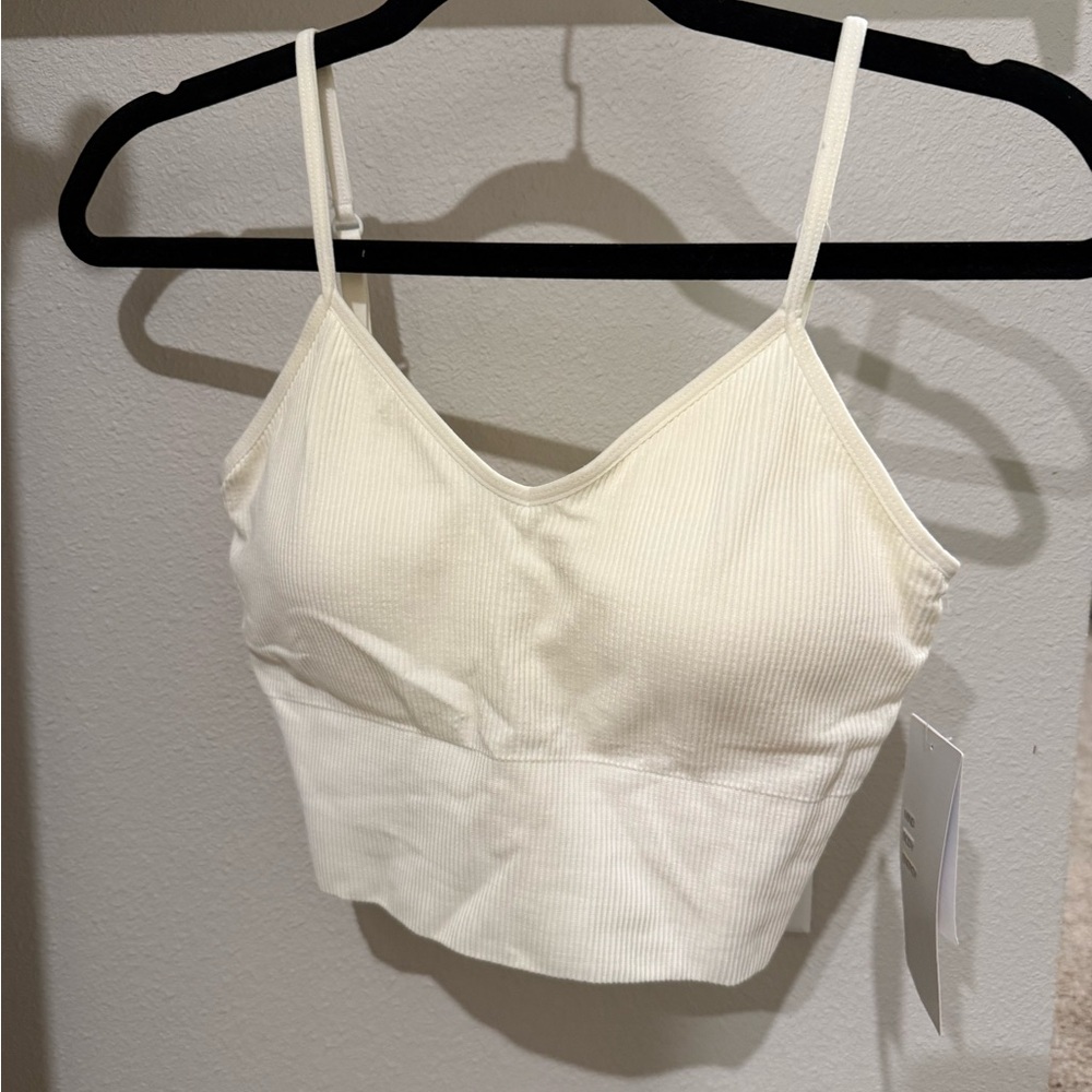 Zella Cream Ribbed Crop Tank/Sports Bra